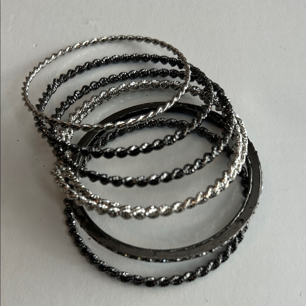 Elegant Silver and Black Bangle Set